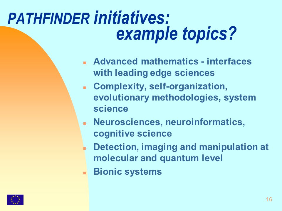 16 PATHFINDER initiatives: example topics.