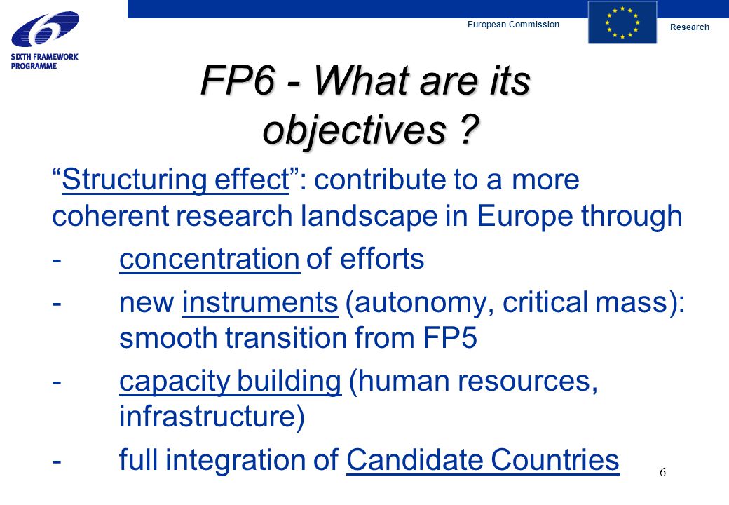 European Commission Research 6 FP6 - What are its objectives .