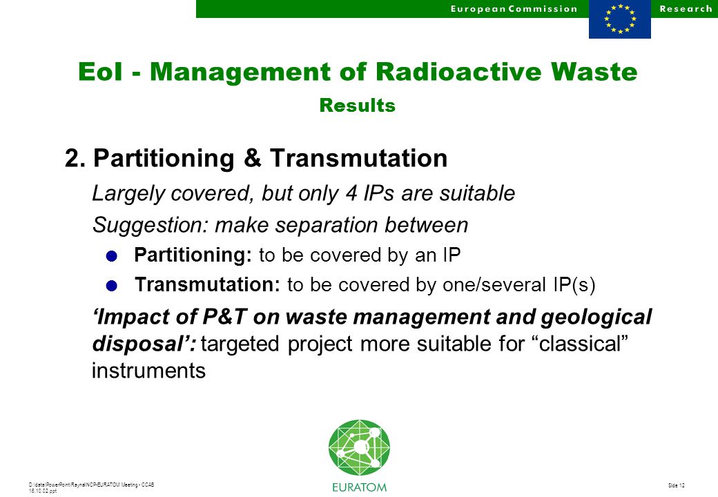 D:\data\PowerPoint\Raynal\NCP-EURATOM Meeting - CCAB ppt Slide 12 EoI - Management of Radioactive Waste Results 2.
