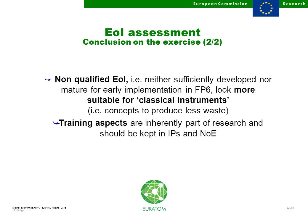 D:\data\PowerPoint\Raynal\NCP-EURATOM Meeting - CCAB ppt Slide 22 å Non qualified EoI, i.e.
