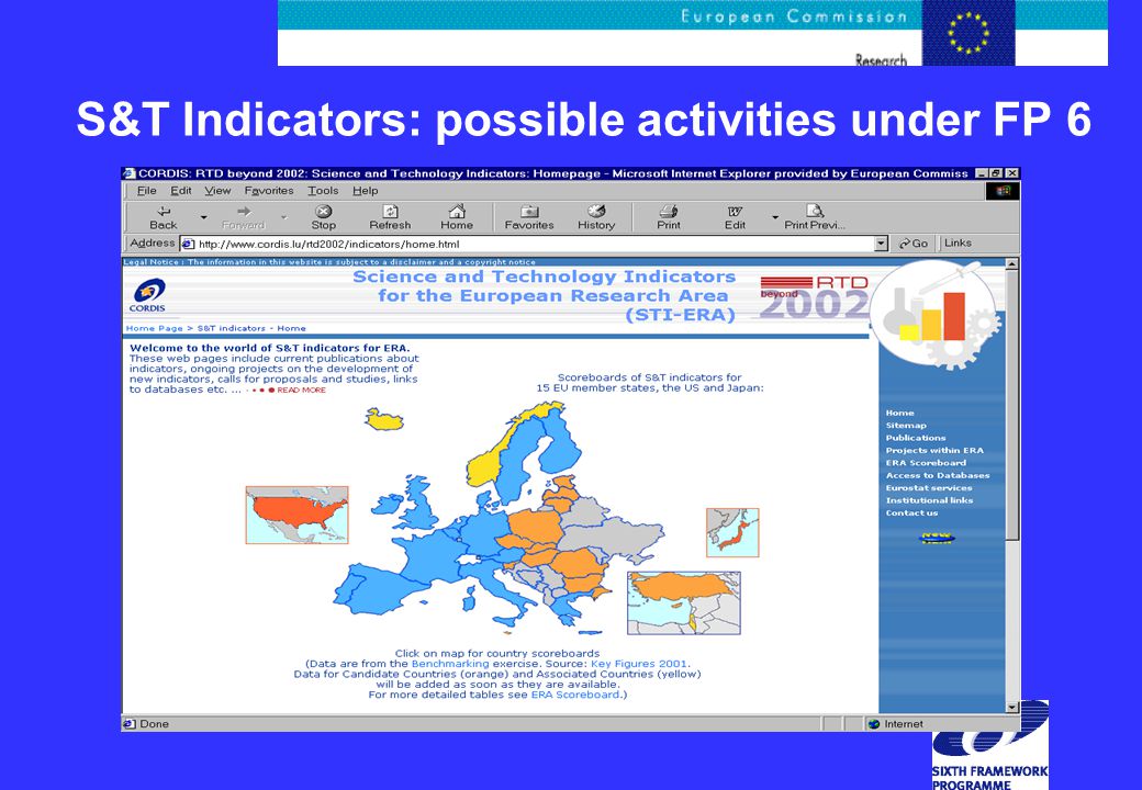 S&T Indicators: possible activities under FP 6