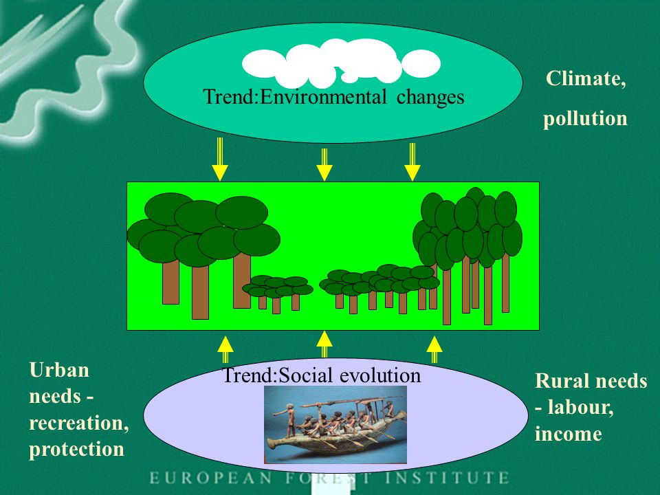 Trend:Environmental changes Trend:Social evolution Urban needs - recreation, protection Rural needs - labour, income Climate, pollution