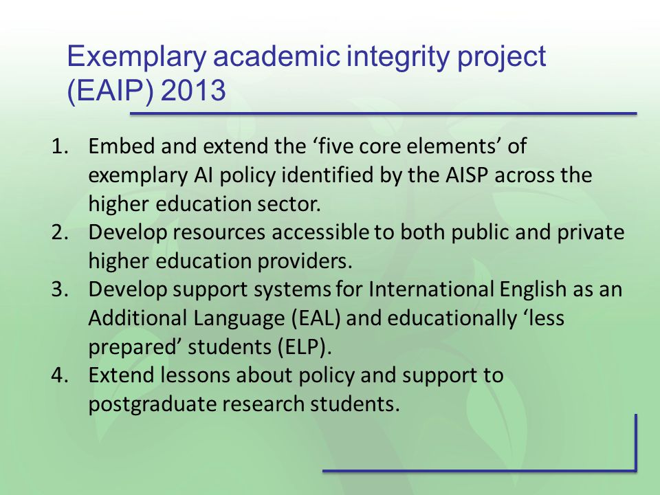 1.Embed and extend the ‘five core elements’ of exemplary AI policy identified by the AISP across the higher education sector.