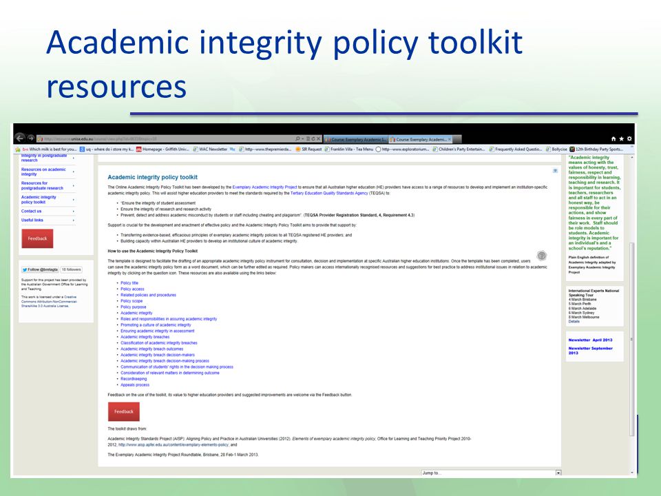 Academic integrity policy toolkit resources