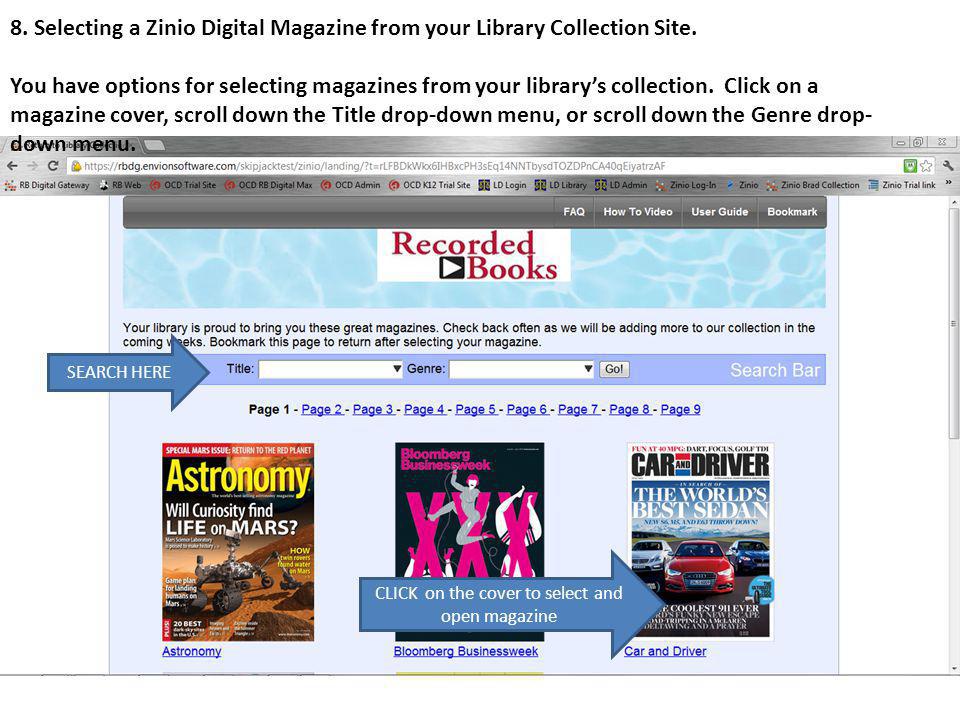 8. Selecting a Zinio Digital Magazine from your Library Collection Site.