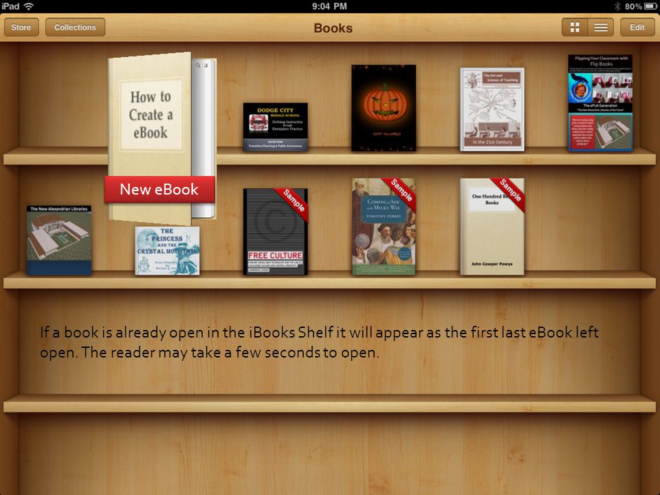 If a book is already open in the iBooks Shelf it will appear as the first last eBook left open.