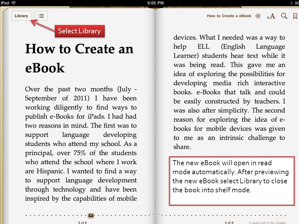 The new eBook will open in read mode automatically.