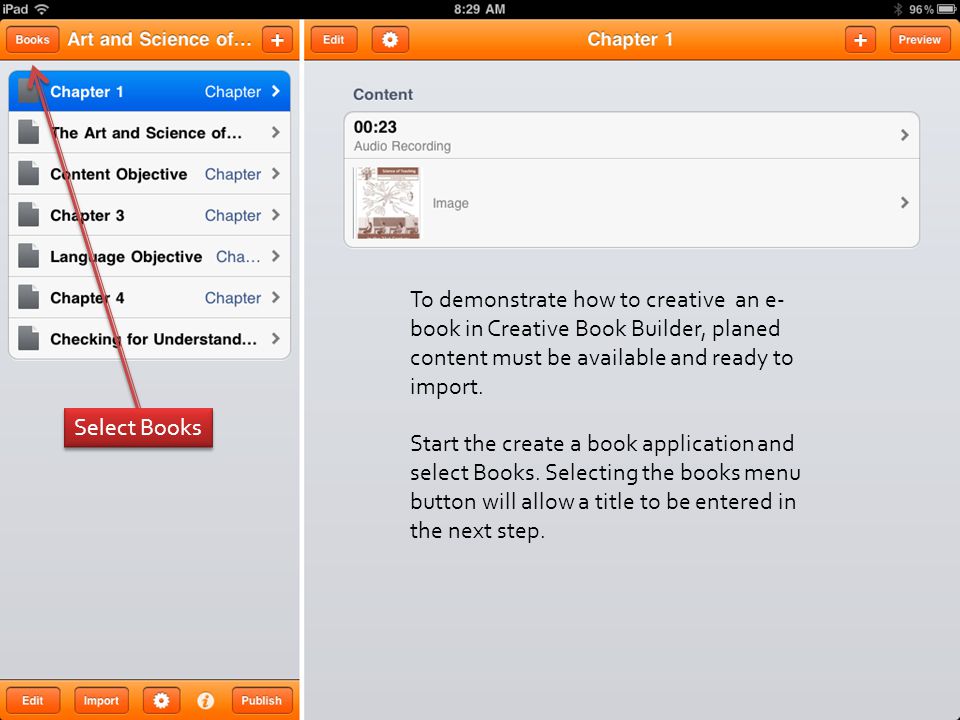 To demonstrate how to creative an e- book in Creative Book Builder, planed content must be available and ready to import.