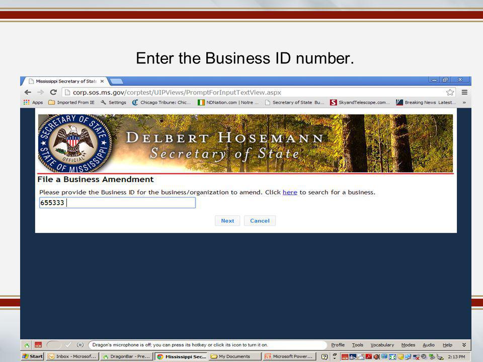 Enter the Business ID number.