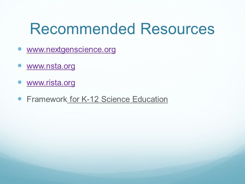 Recommended Resources Framework for K-12 Science Education