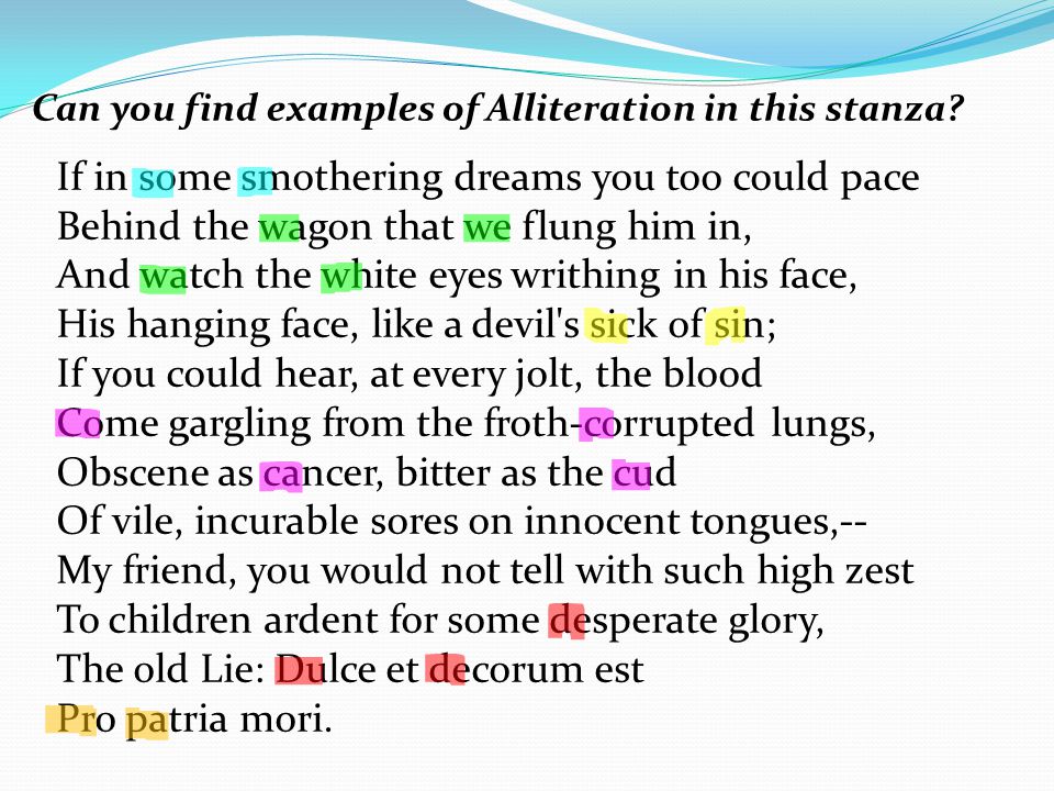 Can you find examples of Alliteration in this stanza.