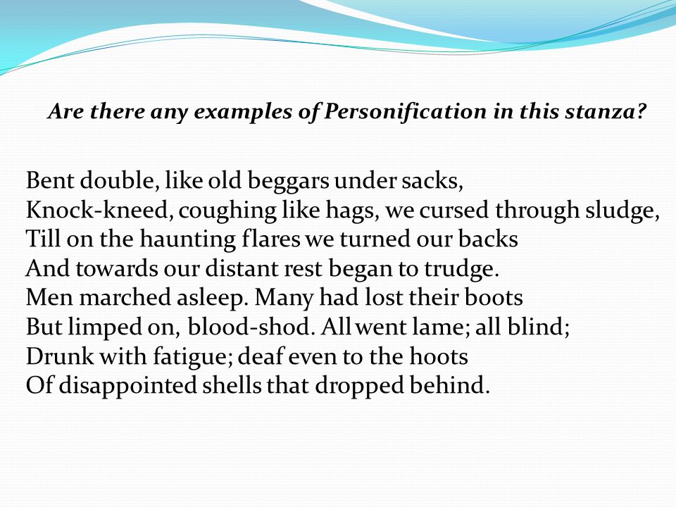 Are there any examples of Personification in this stanza.