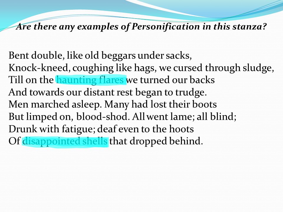Are there any examples of Personification in this stanza.