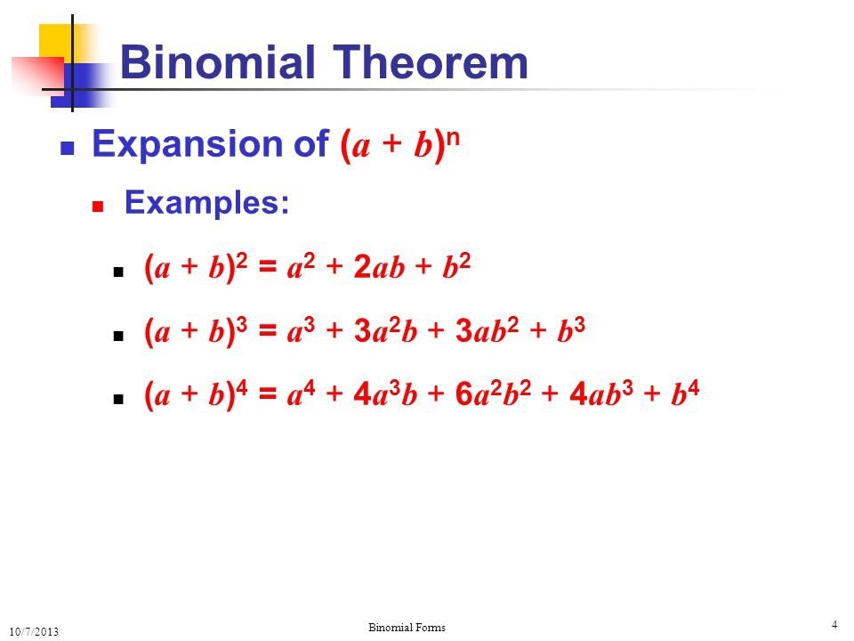 Binomial Forms Expansion Of Binomial Expressions Ppt Download