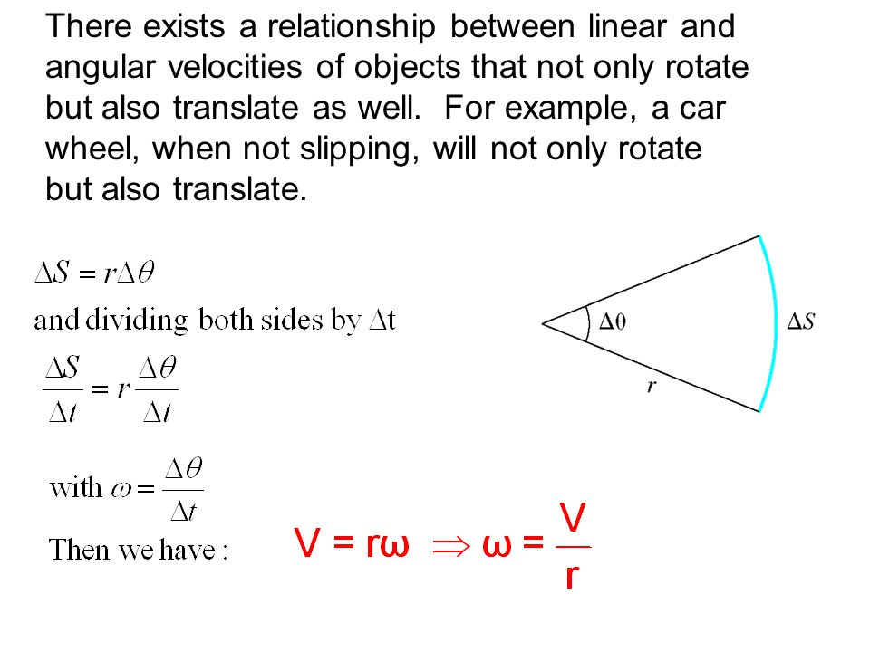 There exists a relationship between linear and angular velocities of objects that not only rotate but also translate as well.