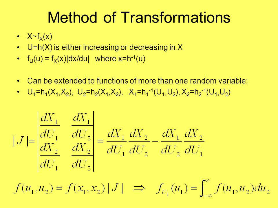 Functions Of Random Variables Method Of Distribution Functions X 1 X N F X 1 X N U G X 1 X N Want To Obtain F U U Find Values In X 1 X