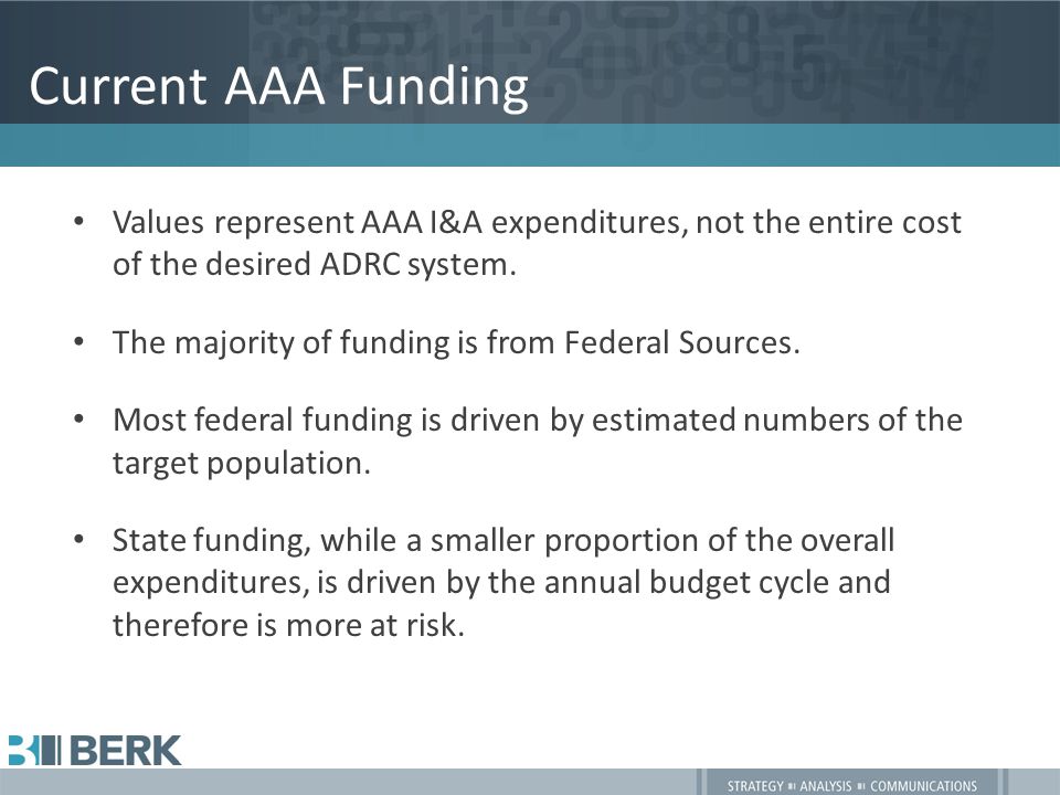 Values represent AAA I&A expenditures, not the entire cost of the desired ADRC system.