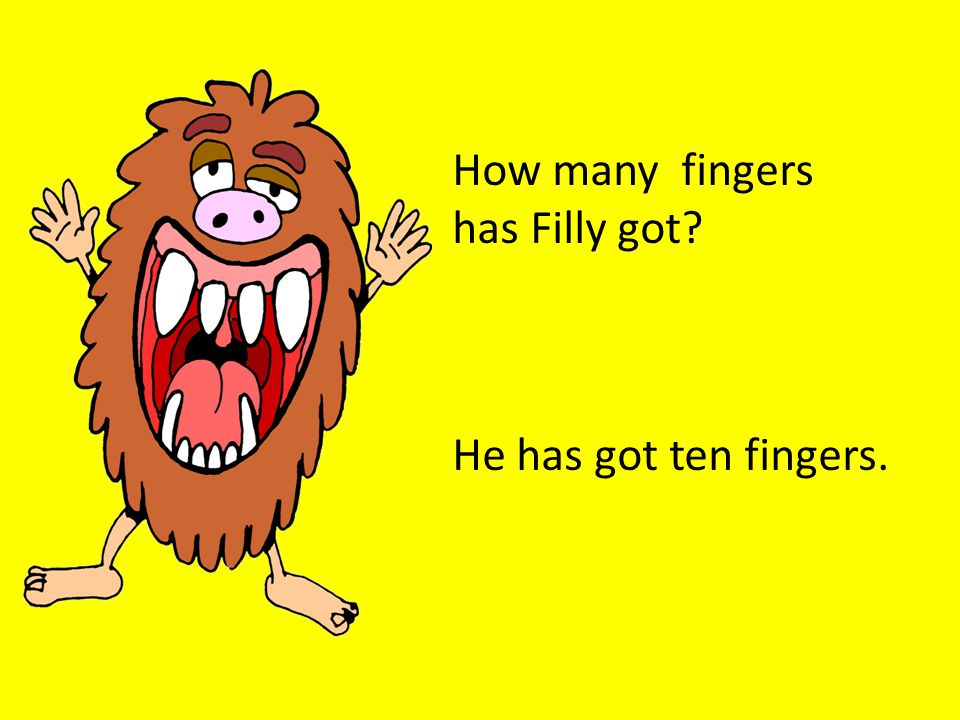 How many fingers has Filly got He has got ten fingers.