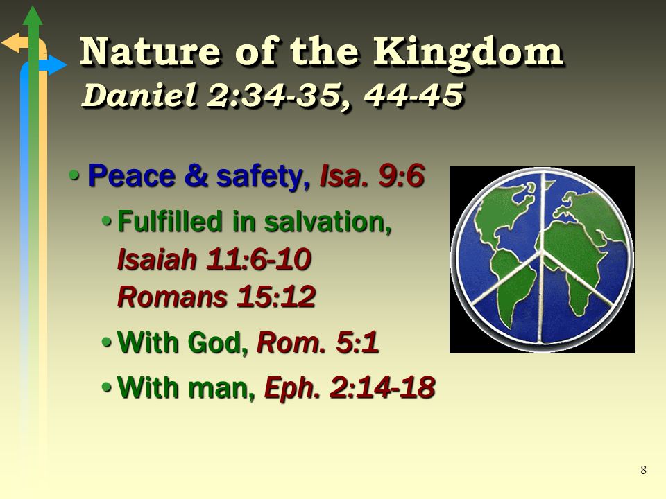 8 Nature of the Kingdom Daniel 2:34-35, Peace & safety, Isa.