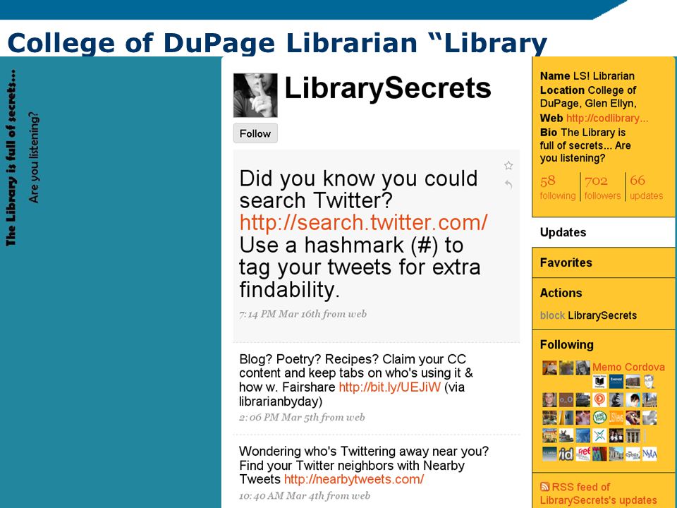 College of DuPage Librarian Library Secrets