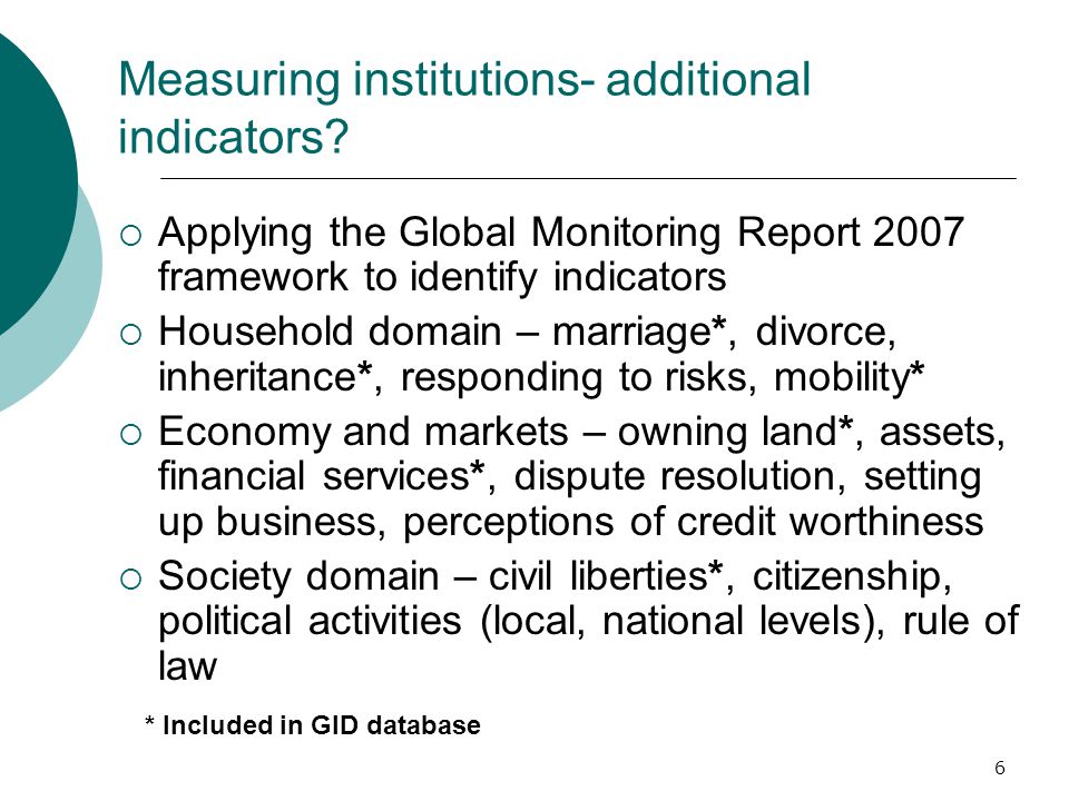 6 Measuring institutions- additional indicators.