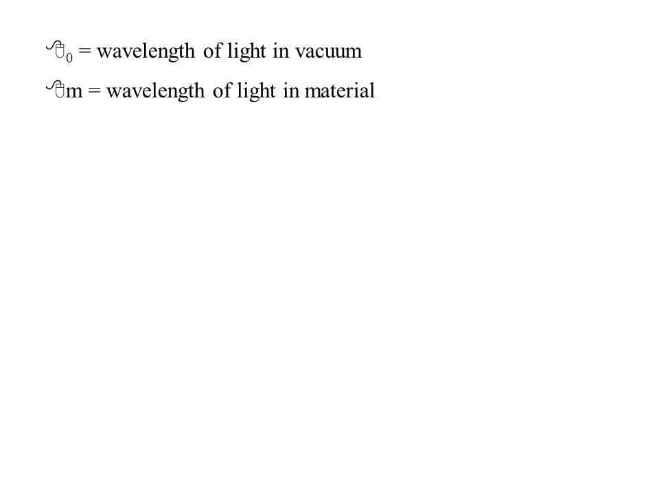 8 0 = wavelength of light in vacuum 8 m = wavelength of light in material