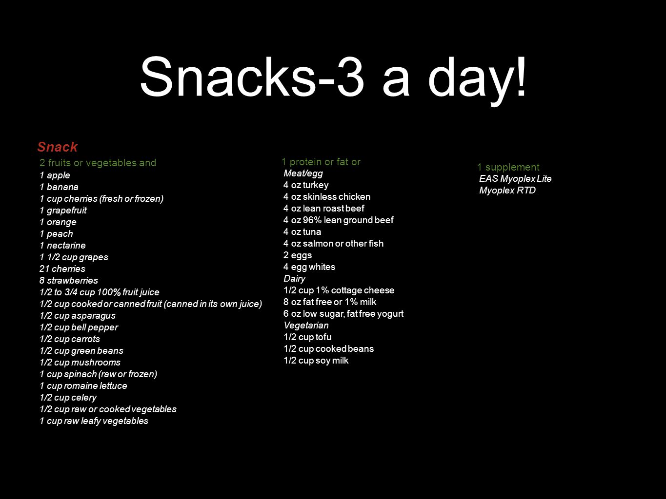 Snacks-3 a day.