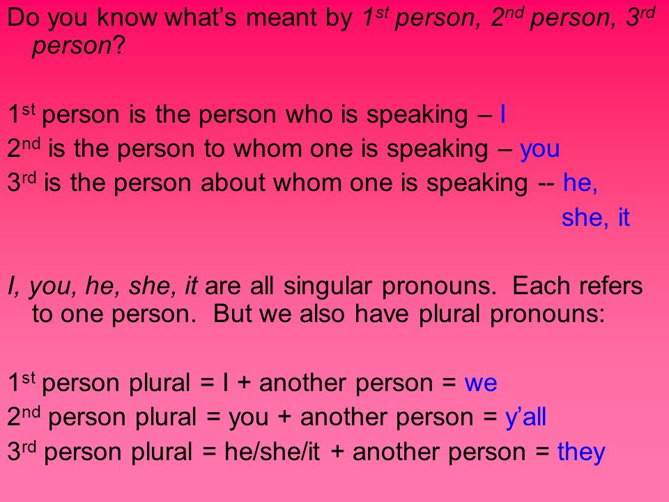 Do you know what’s meant by 1 st person, 2 nd person, 3 rd person.