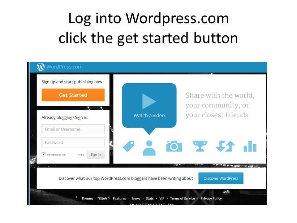 Log into Wordpress.com click the get started button