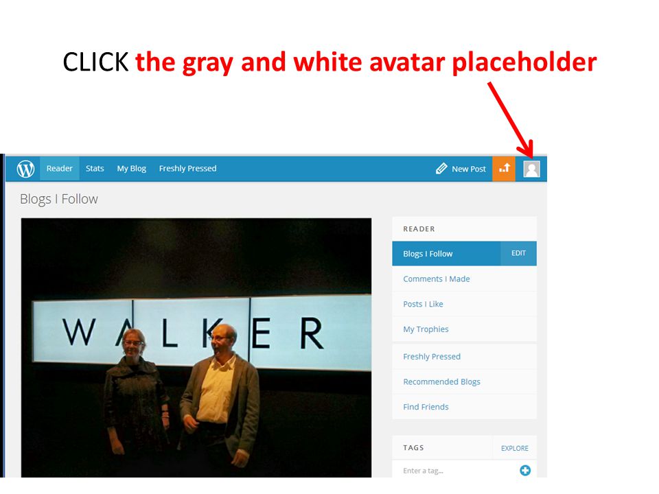 CLICK the gray and white avatar placeholder
