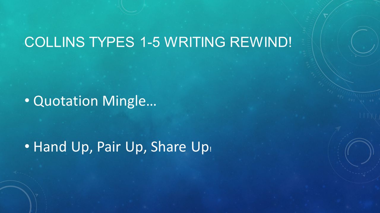 COLLINS TYPES 1-5 WRITING REWIND! Quotation Mingle… Hand Up, Pair Up, Share Up !