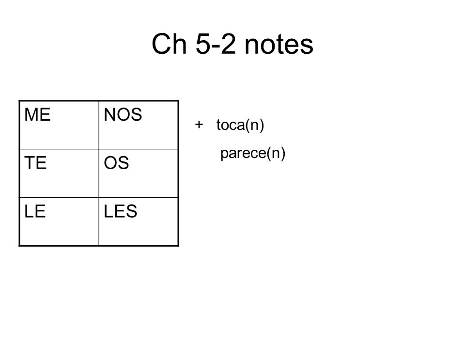 Ch 5-2 notes MENOS TEOS LELES + toca(n) parece(n)