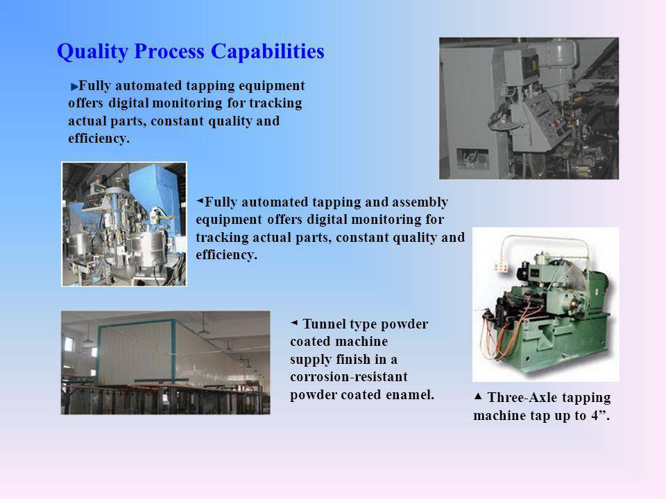 Quality Process Capabilities ◄ Tunnel type powder coated machine supply finish in a corrosion-resistant powder coated enamel.