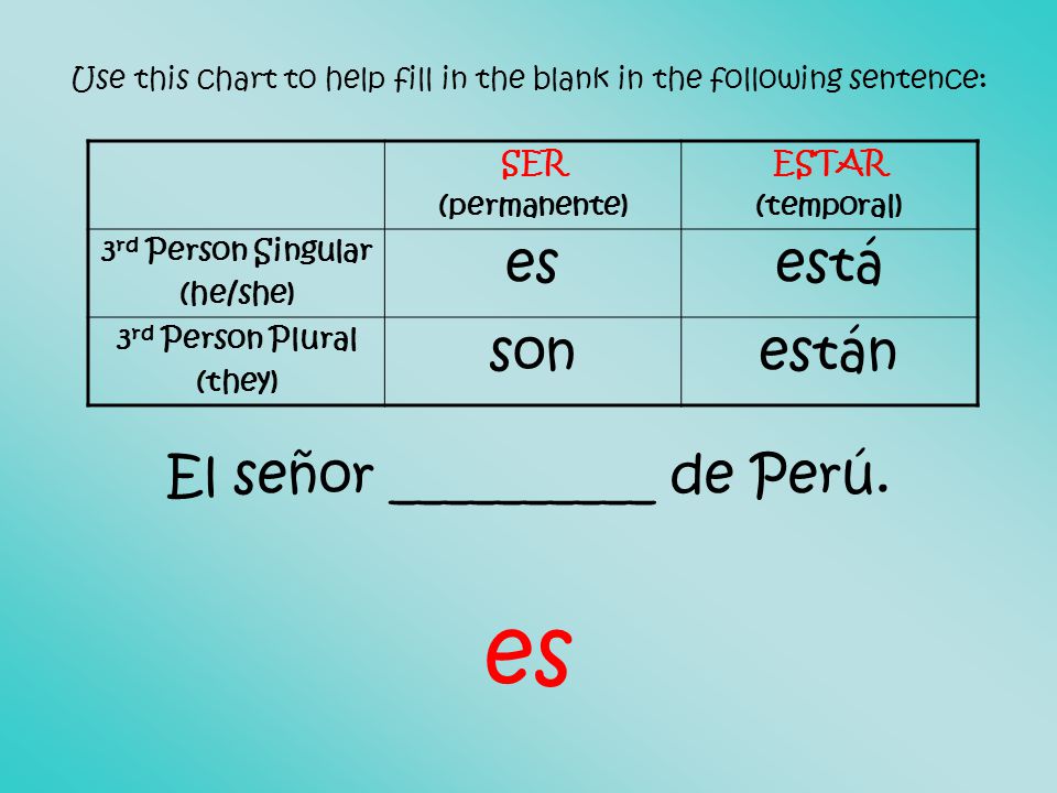 Use this chart to help fill in the blank in the following sentence: El señor __________ de Perú.