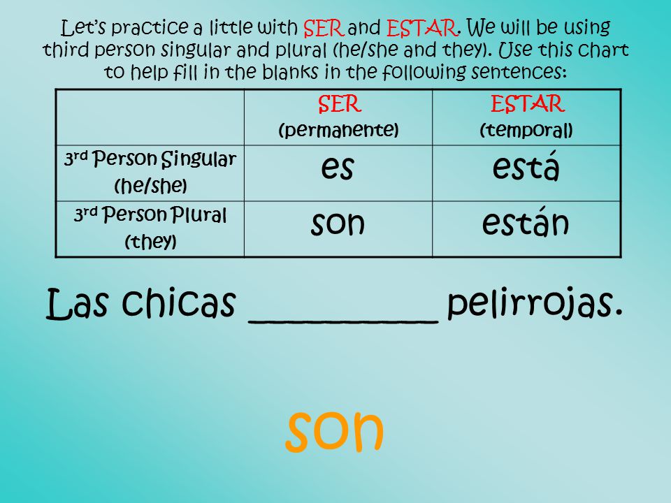 Let’s practice a little with SER and ESTAR.
