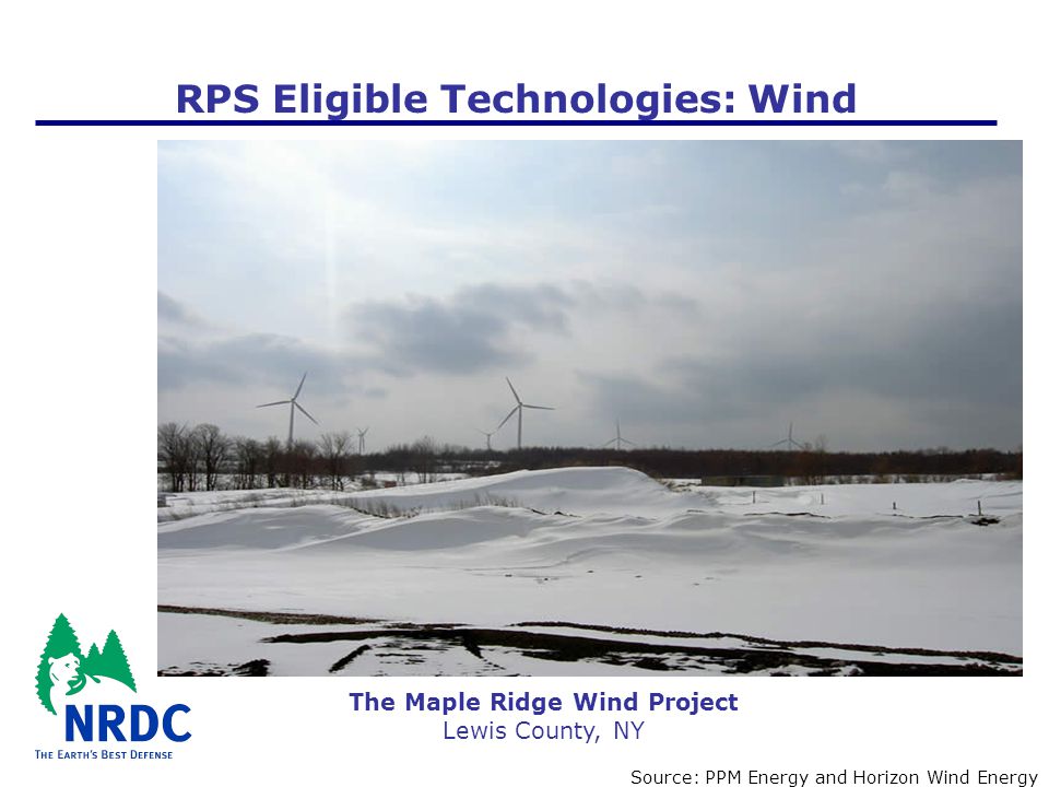The Maple Ridge Wind Project Lewis County, NY RPS Eligible Technologies: Wind Source: PPM Energy and Horizon Wind Energy
