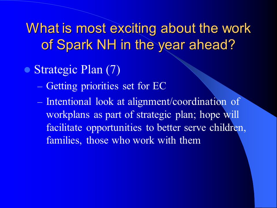 What is most exciting about the work of Spark NH in the year ahead.
