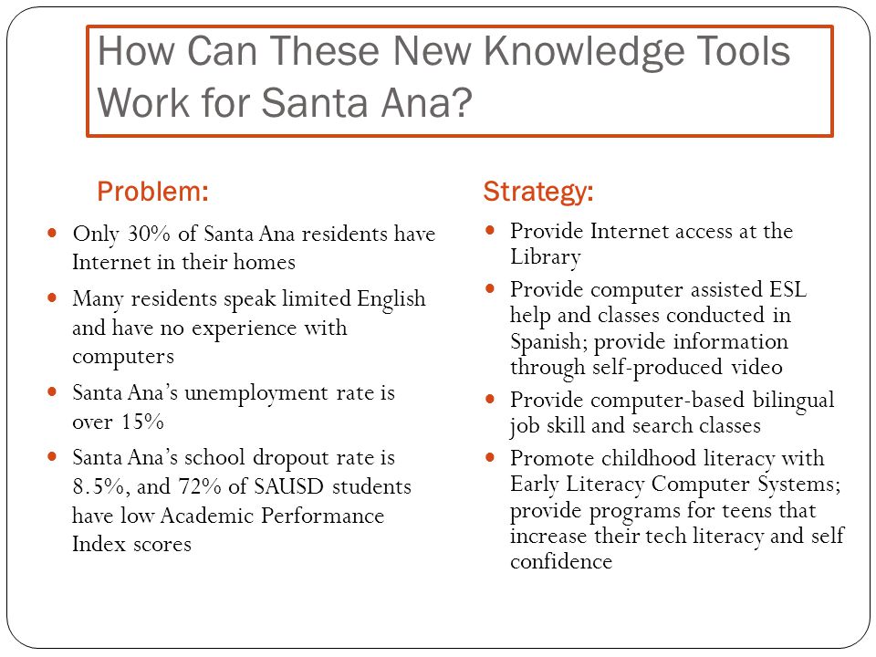 How Can These New Knowledge Tools Work for Santa Ana.