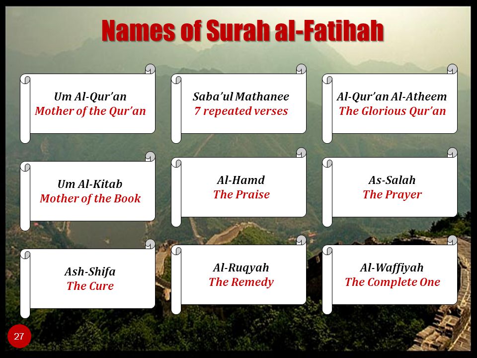 Image result for names of surah fatiha