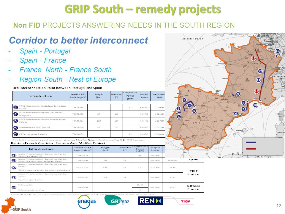 GRIP South 12 GRIP South – remedy projects Non FID PROJECTS ANSWERING NEEDS IN THE SOUTH REGION Corridor to better interconnect : -Spain - Portugal -Spain - France -France North - France South -Region South - Rest of Europe