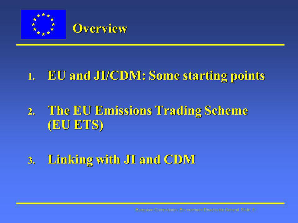 European Commission: Environment Directorate General Slide: 2 Overview 1.