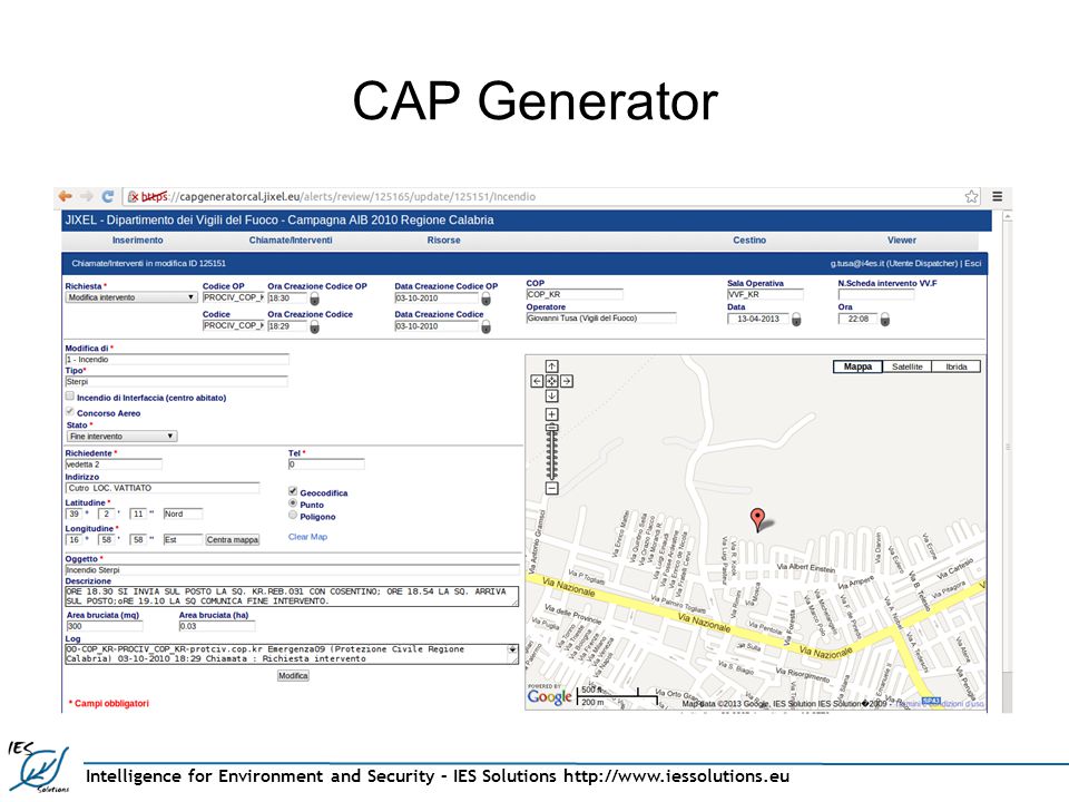 Intelligence for Environment and Security – IES Solutions   CAP Generator