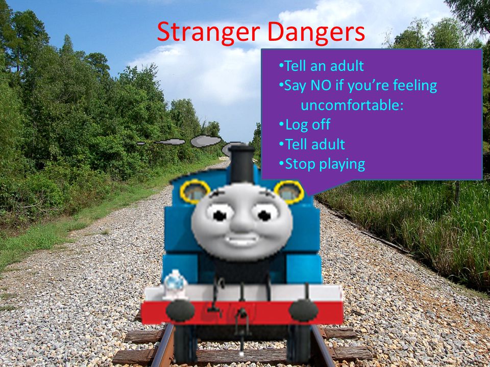 Stranger Dangers Tell an adult Say NO if you’re feeling uncomfortable: Log off Tell adult Stop playing