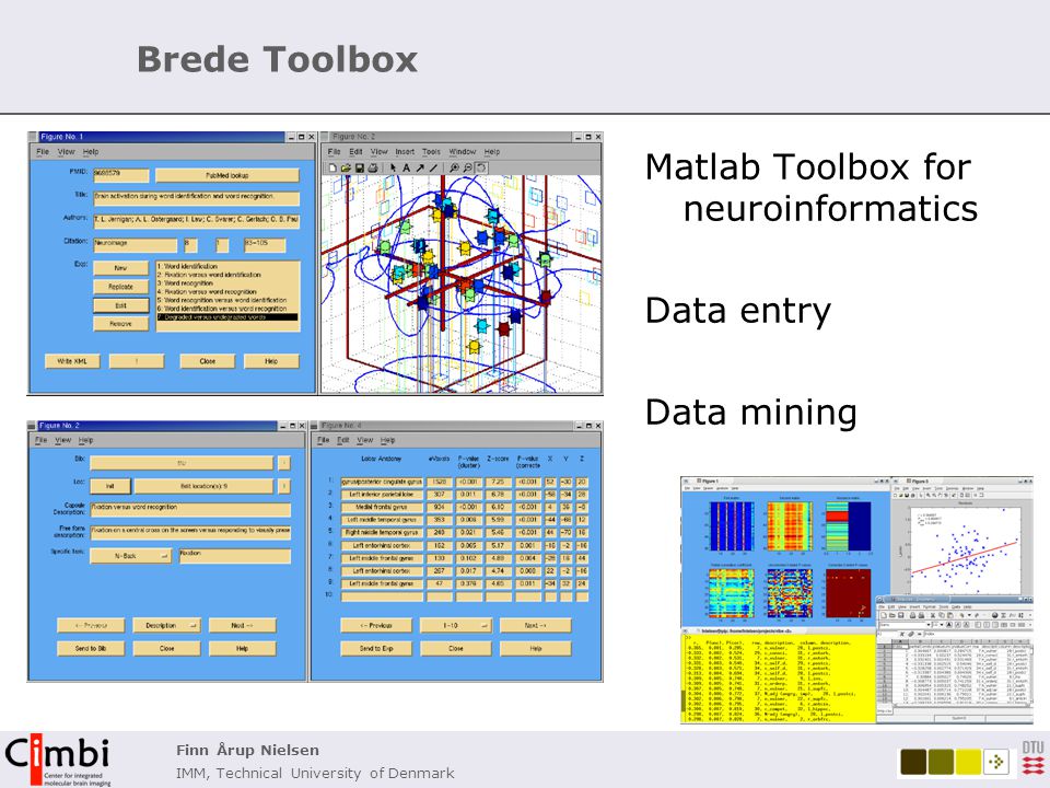 Finn Årup Nielsen IMM, Technical University of Denmark Brede Toolbox Matlab Toolbox for neuroinformatics Data entry Data mining