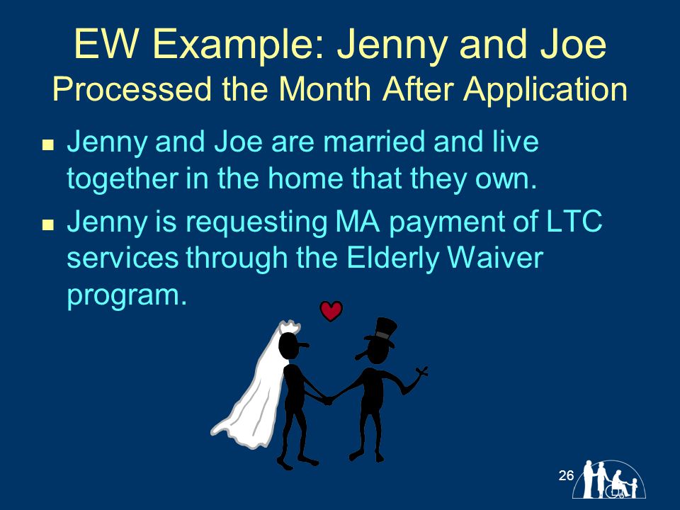 EW Example: Jenny and Joe Processed the Month After Application Jenny and Joe are married and live together in the home that they own.