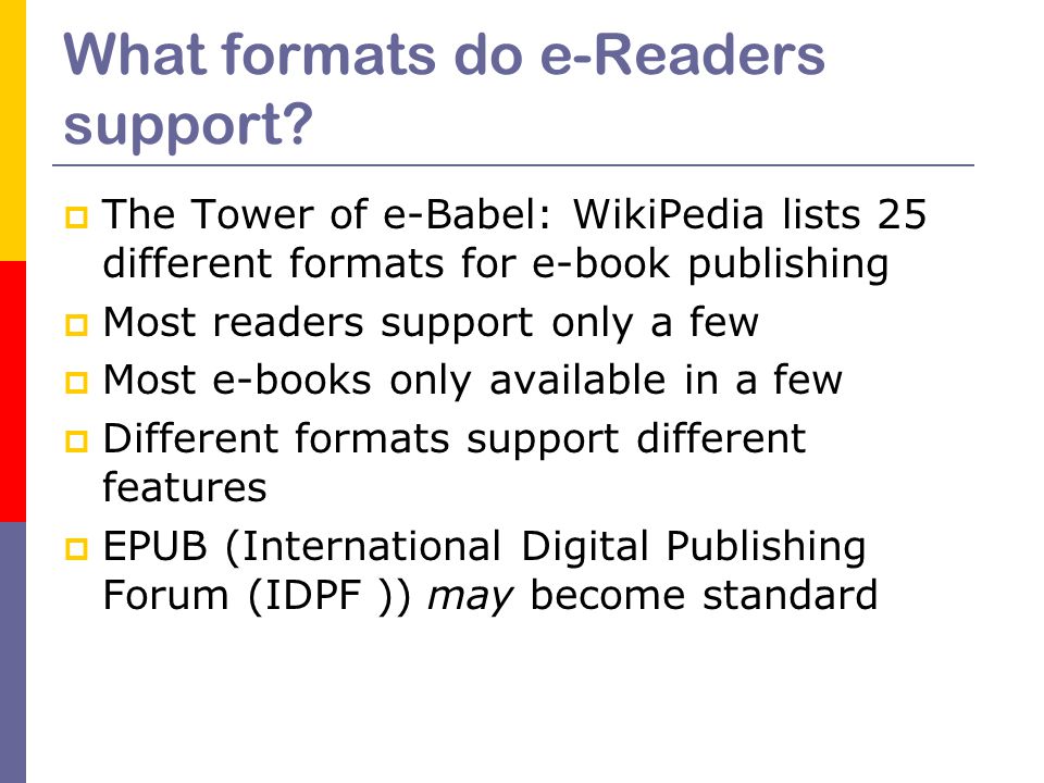What formats do e-Readers support.