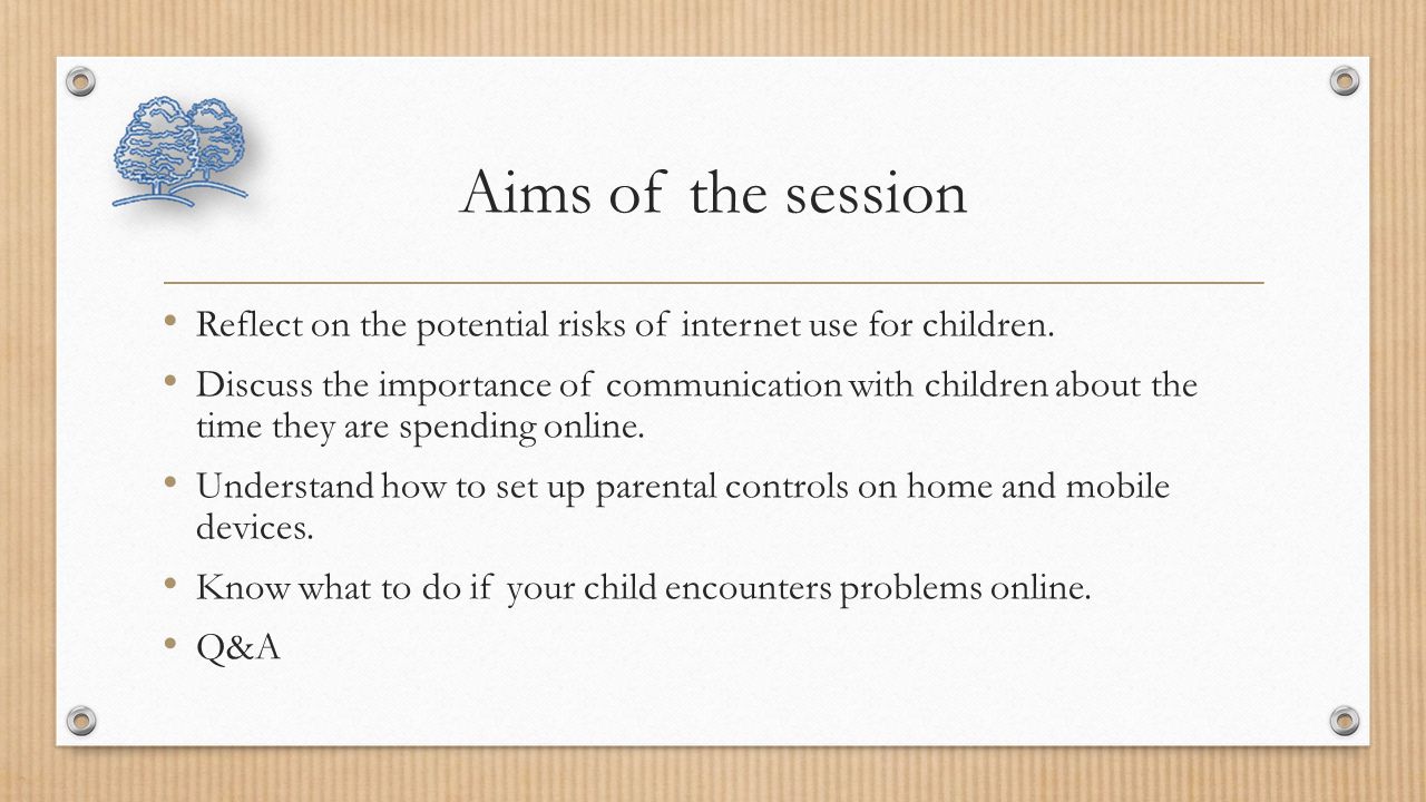 Aims of the session Reflect on the potential risks of internet use for children.