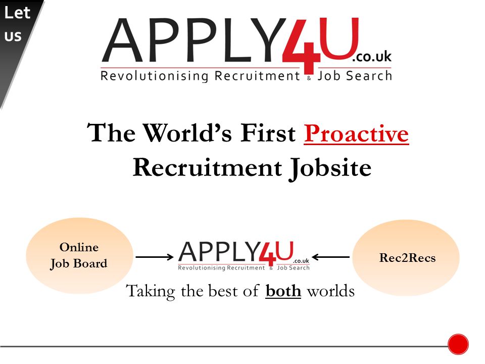 Taking the best of both worlds Online Job Board Rec2Recs The World’s First Proactive Recruitment Jobsite Let us