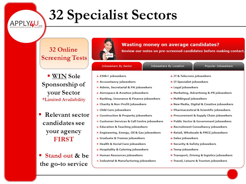 32 Specialist Sectors 32 Online Screening Tests