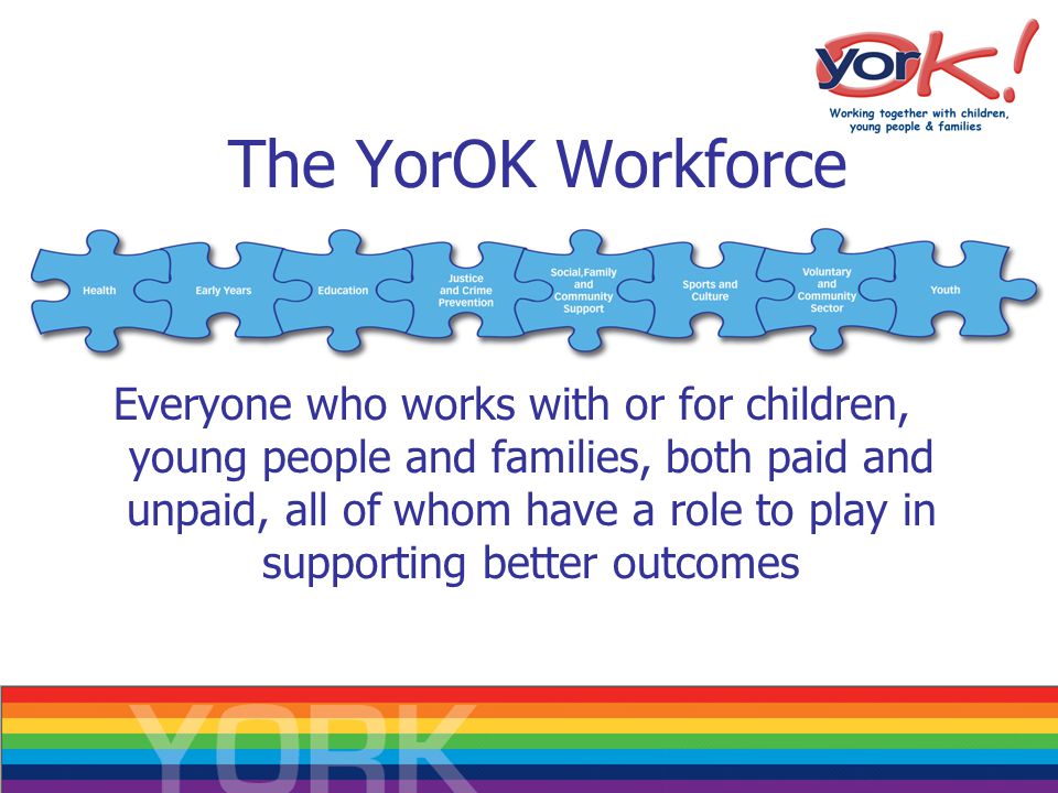 The YorOK Workforce Everyone who works with or for children, young people and families, both paid and unpaid, all of whom have a role to play in supporting better outcomes